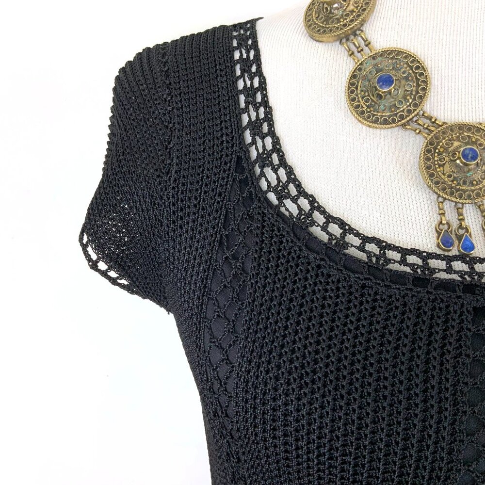 Vintage 90’s Kroshetta By Papillon Black Crochet Midi Dress Size S - Picture 5 of 16